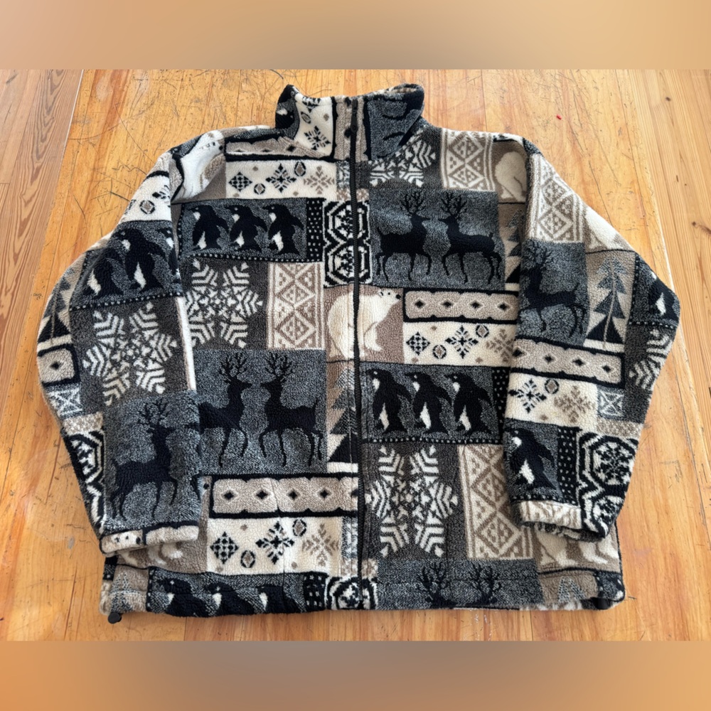 Vintage Pure Alaska Gold Fleece Print Jacket Mens M Y2K 90s Winter Full Zip USA